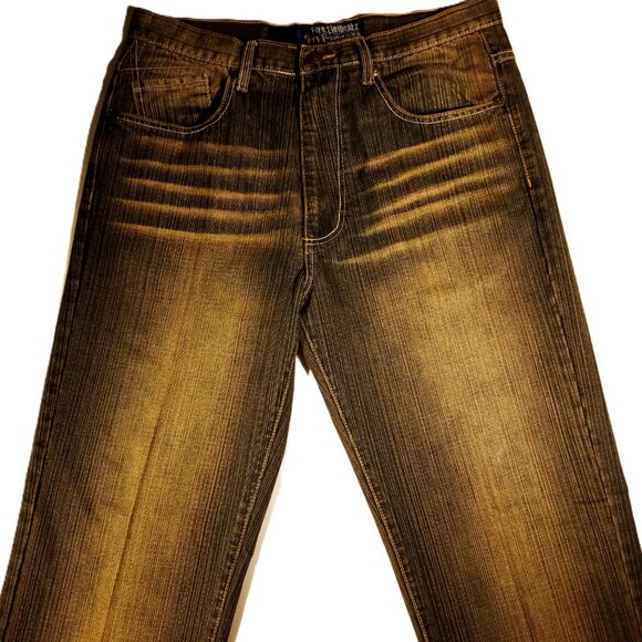 FIVE ELEMENTZ JEANS  34 x 30  Baggy  Blue/Gold Denim  Skater  Pkt Stitch Y2K EUC - Picture 8 of 12